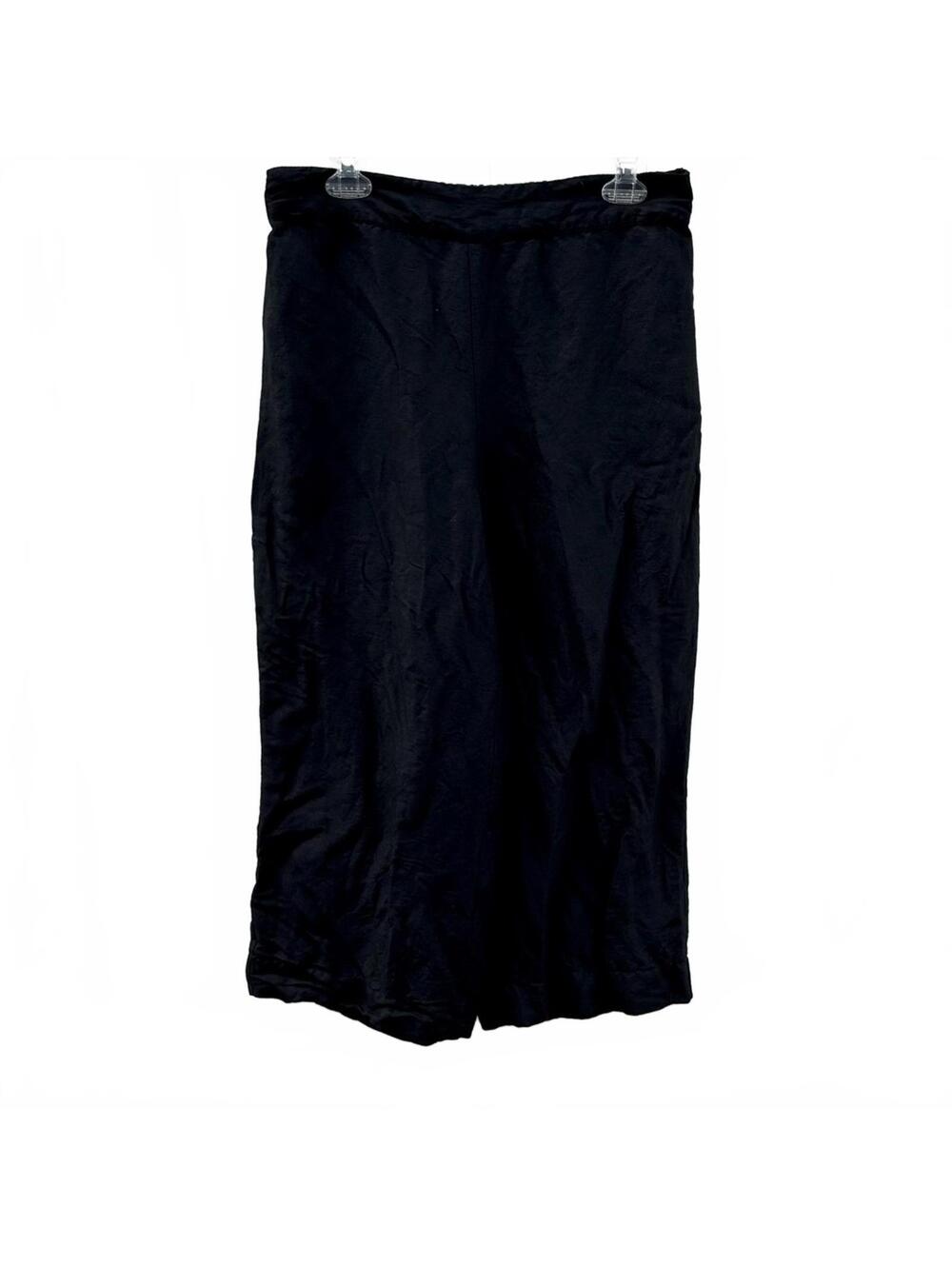 Boston Proper Wide Leg Cropped Pull-On Linen Pants | Jet Black | Size Medium
